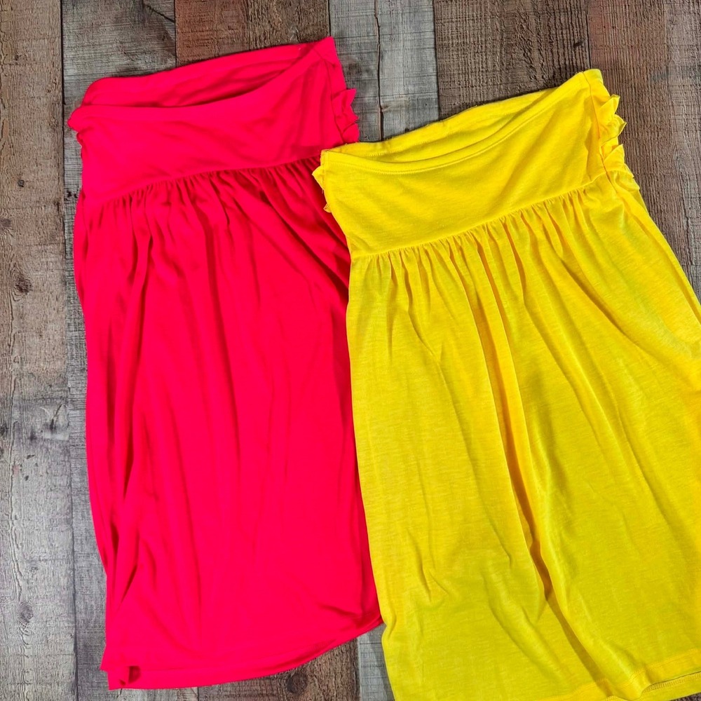 OP Ocean Pacific Ruffle Strapless Coverup Lot 2 Pink Yellow Small Beach New Neon - Picture 3 of 4